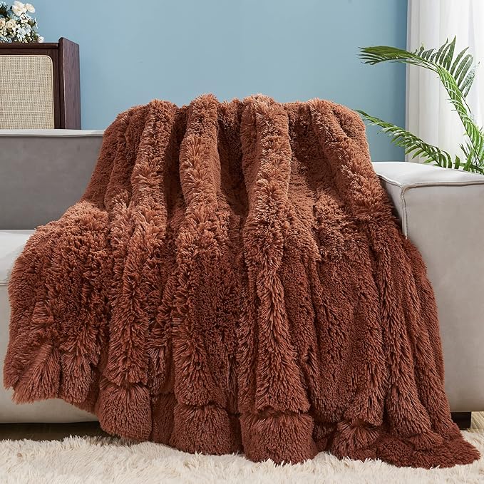 GONAAP Fuzzy Faux Fur Throw Blanket Coffee Super Soft Cozy Plush Fuzzy Shaggy Blanket for Couch Sofa Bed (Coffee, Throw(50"x60"))-HomvellaHome