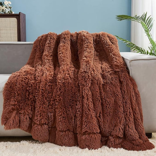 GONAAP Fuzzy Faux Fur Throw Blanket Coffee Super Soft Cozy Plush Fuzzy Shaggy Blanket for Couch Sofa Bed (Coffee, Throw(50"x60"))-HomvellaHome