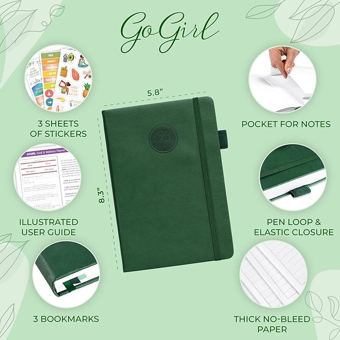GoGirl Food Journal & Wellness Planner –– Diet & Fitness Diary – Nutrition Journal with Meal, Exercise & Weigh Loss Tracker, A5 (Forest Green)-HomvellaHome