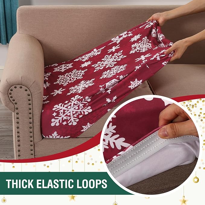 H.VERSAILTEX Christmas Sofa Slipcover Fleece Stretch Couch Cushion Cover Furniture Protector Seat Cushion Snowflakes Sofa Cover for Christmas (1 Piece Armchair Cushion Covers, Snowflakes)-HomvellaHome