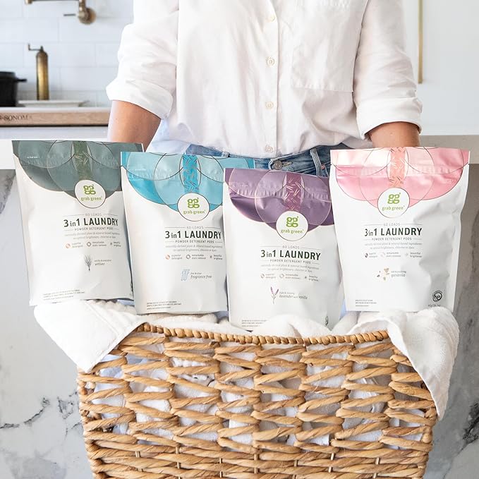 Grab Green 3-in-1 Laundry Detergent Pods, 24 Count, Lavender Vanilla Scent, Plant and Mineral Based, Superior Cleaning Power, Stain Remover, Brightens Clothes-HomvellaHome