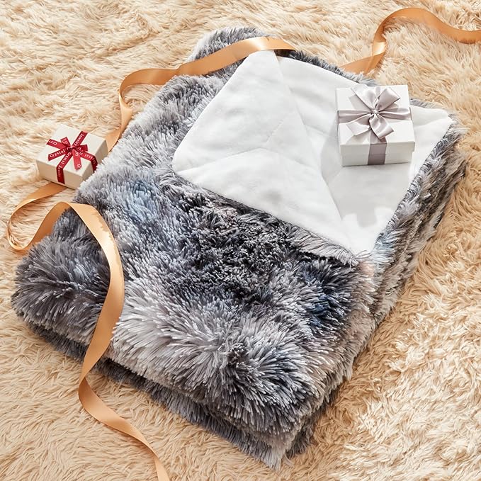 GONAAP Fuzzy Faux Fur Throw Blanket Queen Size Tie-dye Marble Black Super Soft Cozy Plush Fuzzy Shaggy Blanket for Couch Sofa Bed (Tie-dye Marble Black, Queen(90"x90"))-HomvellaHome
