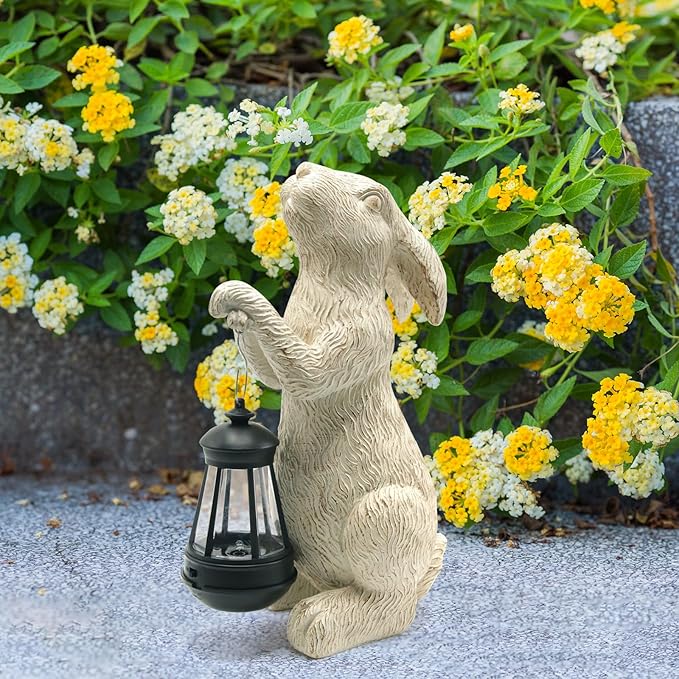 Garden Statues Rabbit with Solar Lights-Bunny Figurine Halloween Decorations Outdoor Rabbit Decor for Lawn,Balcony-Yard Art Garden&Patio Decor,Unique Housewarming&Birthday Gifts for Women Mom-HomvellaHome