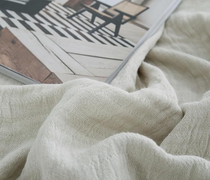 100% Cotton Muslin Throw Blanket for Bed, Couch, Small, Decorative, Soft, Pre-Washed, Breathable and Lightweight Gauze Blanket with Fringes, Suitable for All Seasons, Linen Grey, 50"x60"-HomvellaHome