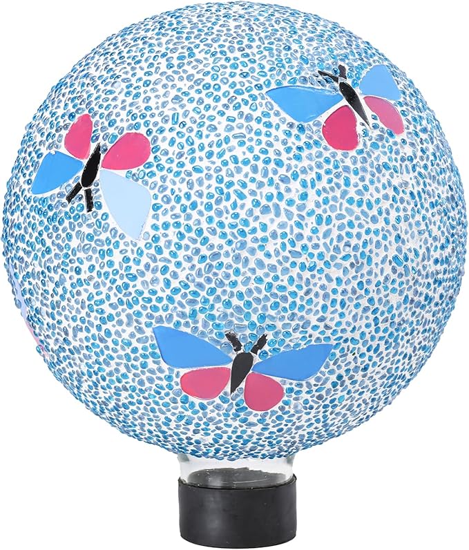 Gazing Ball 8 Inch Butterfly Glass Mosaic Garden Globe Outdoor Gazing Globe Yard Ornament for Garden Yard Home Lawn Outdoor Decoration Gift for Women (Not Solar Powered)-HomvellaHome