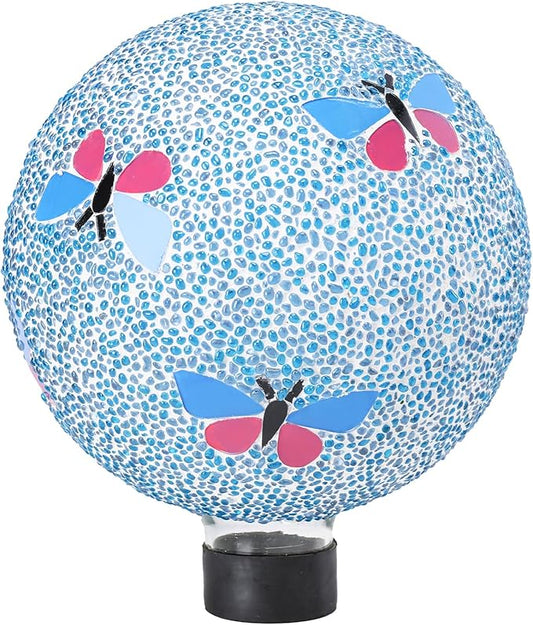Gazing Ball 8 Inch Butterfly Glass Mosaic Garden Globe Outdoor Gazing Globe Yard Ornament for Garden Yard Home Lawn Outdoor Decoration Gift for Women (Not Solar Powered)-HomvellaHome
