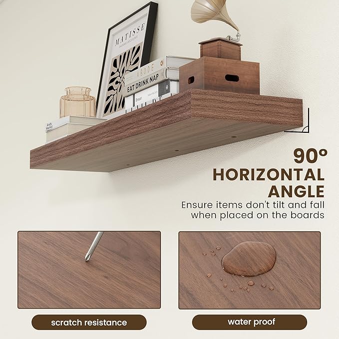 12 Inch Deep Floating Shelves, 48W x 12D Rustic Large Floating Shelves, Deep Walnut Wood Wall Shelves Set of 1 for Living Room Bathroom Laundry Room Bedroom Kitchen Home Office - Walnut-HomvellaHome