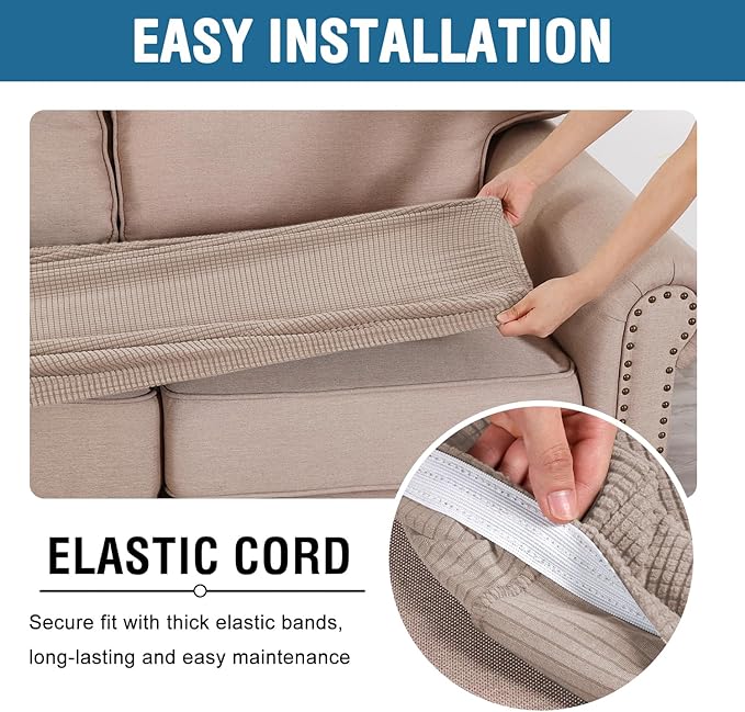 H.VERSAILTEX Super Stretch Individual Seat Cushion Covers Sofa Covers Couch Cushion Covers Slipcover Sets Thick Jacquard Textured Twill Fabric (1 Piece Sofa Cushion Cover, Sand)-HomvellaHome
