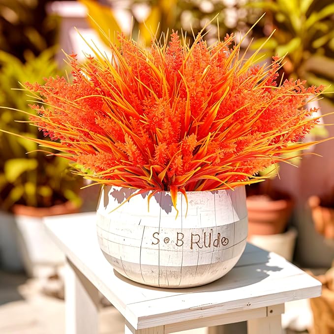 Geegoods 24 Bundles Artificial Fall Flowers Outdoor – Faux Lavender Flowers with Monkey Grass UV Resistant Plastic Faux Plants for Garden Porch Patio Home Decor, Autumn Color-HomvellaHome