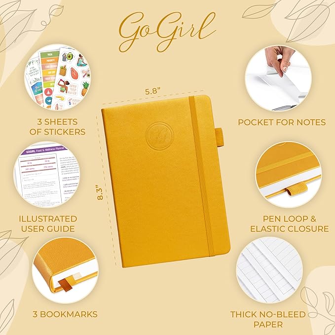 GoGirl Food Journal & Wellness Planner –– Diet & Fitness Diary – Nutrition Journal with Meal, Exercise & Weigh Loss Tracker, A5 (Amber Yellow)-HomvellaHome
