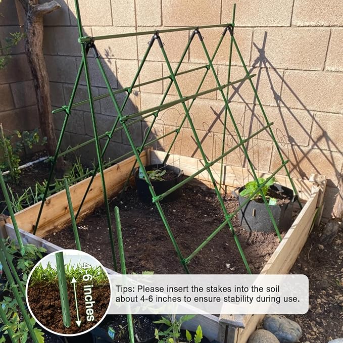 Garden Stakes 60 Pack, 16 Inch Each, DIY 3ft 4ft 5ft 6ft 7ft Sturdy Steel Plant Stakes with 50 Connectors, 30 Rotatable Clips, 10 A-Type Connecting Pipe and 164 Feet Twist Tie for Climbing Plants-HomvellaHome