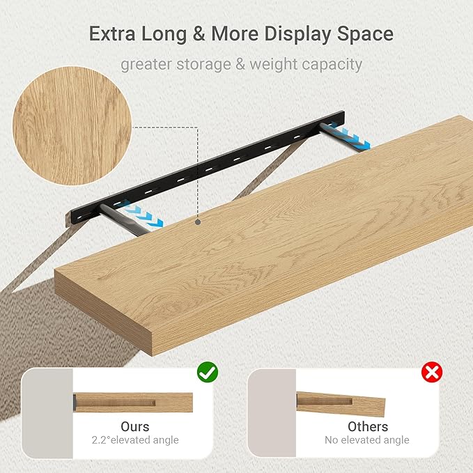 10 inches Deep Floating Shelves 36 inch Long, Large Oak Wall Shelves Heavy Duty 70 lbs for Bedroom, Bathroom, Living Room, Kitchen, Office, Modern Shelf Home Decor with Invisible Bracket-HomvellaHome