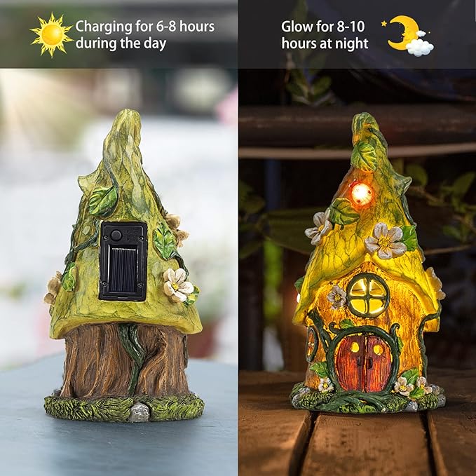Garden Decor Outdoor Solar Statues, 9.4Inch Resin Fairy Garden Solar Lights Birthday Gifts for Women Yard Decorations, Gardening Gifts for Patio, Balcony, Porch Decor-HomvellaHome