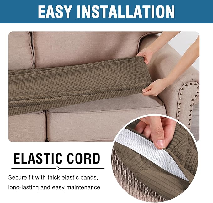 H.VERSAILTEX Super Stretch Individual Seat Cushion Covers Sofa Covers Couch Cushion Covers Slipcover Sets Thick Jacquard Textured Twill Fabric (1 Piece Sofa Cushion Cover, Macchiato)-HomvellaHome