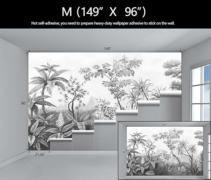 Gray Tropical Rainforest Botanical Wallpaper Bedroom Hand-Painted Oil Painting Jungle Plant Wall Mural Living Room (Not Peel and Stick)-HomvellaHome