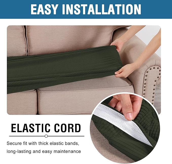 H.VERSAILTEX Super Stretch Individual Seat Cushion Covers Sofa Covers Couch Cushion Covers Slipcover Sets Thick Jacquard Textured Twill Fabric (1 Piece Sofa Cushion Cover, Olive)-HomvellaHome