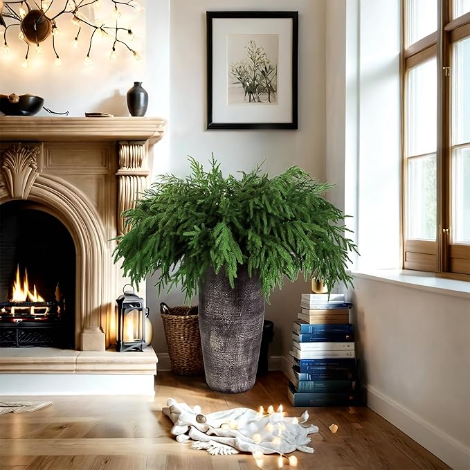 12Pcs Artificial Norfolk Pine Branches 36" Plastic Christmas Plants Decor Faux Greenery Stems Pine Picks Outdoor Faux Plants UV Resistant for Xmas Indoor, Front Porch Home Décor (12, 36inch)-HomvellaHome