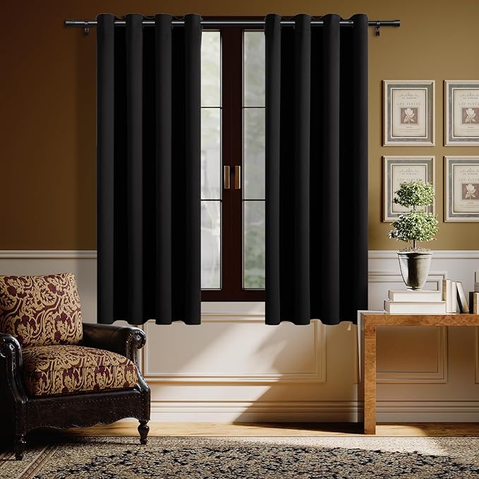 H.VERSAILTEX Black Blackout Curtain Blinds Kitchen Curtains Energy Smart Decoration Thermal Insulated Blackout Curtains for Bedroom/Small Window,2 Panels,Grommet,52 by 63 Inch-HomvellaHome