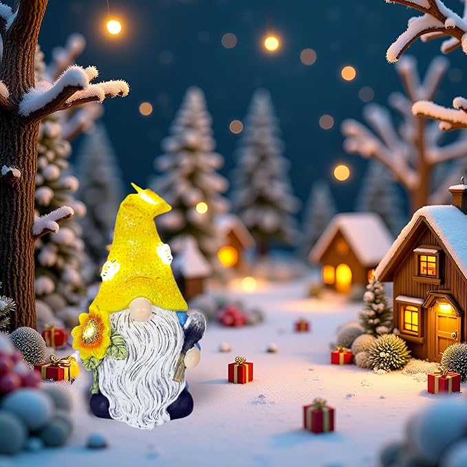 Garden Gnomes Outdoor Decor Solar Gnomes Statues with Butterfly Bee Sunflower Led Lighted Dwarf Outside Decorations for Yard Patio Lawn Ornaments Gifts for Women Mom-HomvellaHome
