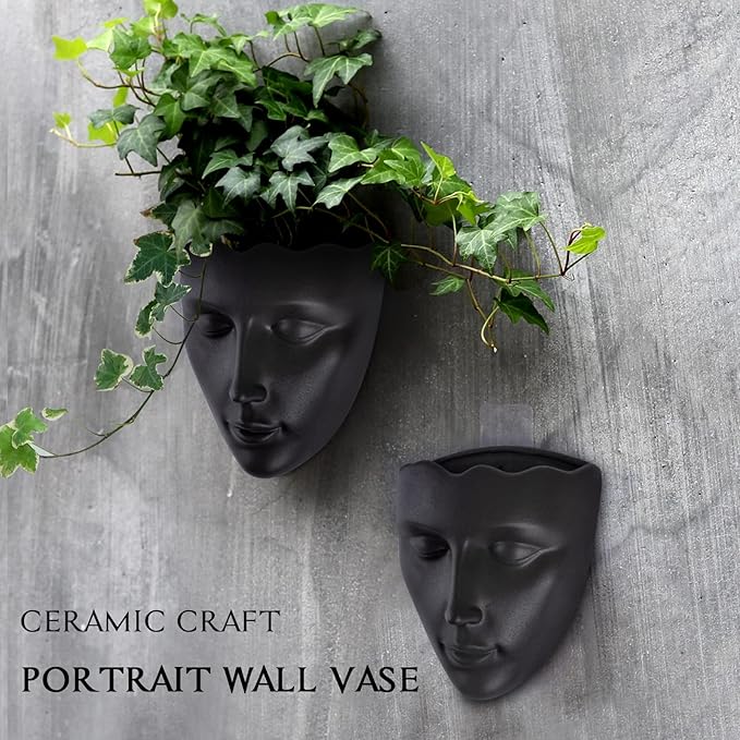 GDYOOSHOW 6.7" Tall Hanging Planter Wall Flower Pot for Garden Balcony Indoor or Outdoor (Black Resin)-HomvellaHome