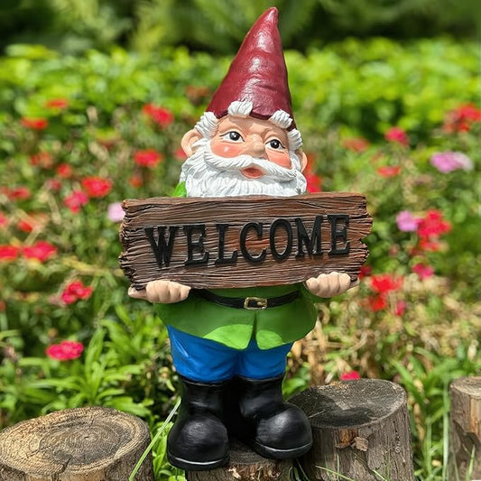 Gnome Garden Decor Statue Gnomes Decorations for Yard with Welcome Sign Outdoor Decorations for Patio Unique Garden Gifts for Women Mom Grandma-HomvellaHome