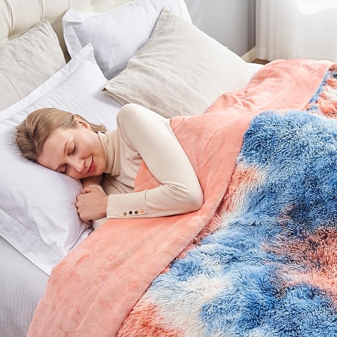 GONAAP Fuzzy Faux Fur Throw Blanket Queen Size Tie-dye Sunset Super Soft Cozy Plush Fuzzy Shaggy Blanket for Couch Sofa Bed (Tie-dye Sunset, Queen(90"x90"))-HomvellaHome