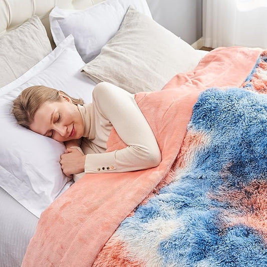 GONAAP Fuzzy Faux Fur Throw Blanket Queen Size Tie-dye Sunset Super Soft Cozy Plush Fuzzy Shaggy Blanket for Couch Sofa Bed (Tie-dye Sunset, Queen(90"x90"))-HomvellaHome