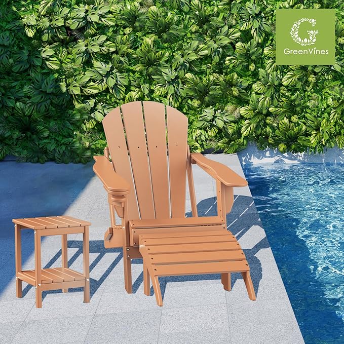 GREENVINES Adirondack-Ottoman | Set of 2 | HDPE Plastic | Outdoor Footrest | All Weather | Foot Rest | Foot Stool | Teak | for Adirondack Chair | for Patio Backyard Pool-HomvellaHome