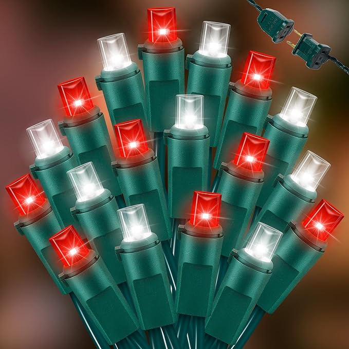 100 Count RED and White - String Lights - 21.6FT LED Christmas Lights, Mini led Lights for Indoor Outdoor Home Holiday Party Wedding Independence Day Decoration-HomvellaHome