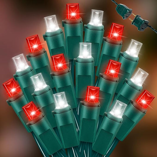 100 Count RED and White - String Lights - 21.6FT LED Christmas Lights, Mini led Lights for Indoor Outdoor Home Holiday Party Wedding Independence Day Decoration-HomvellaHome