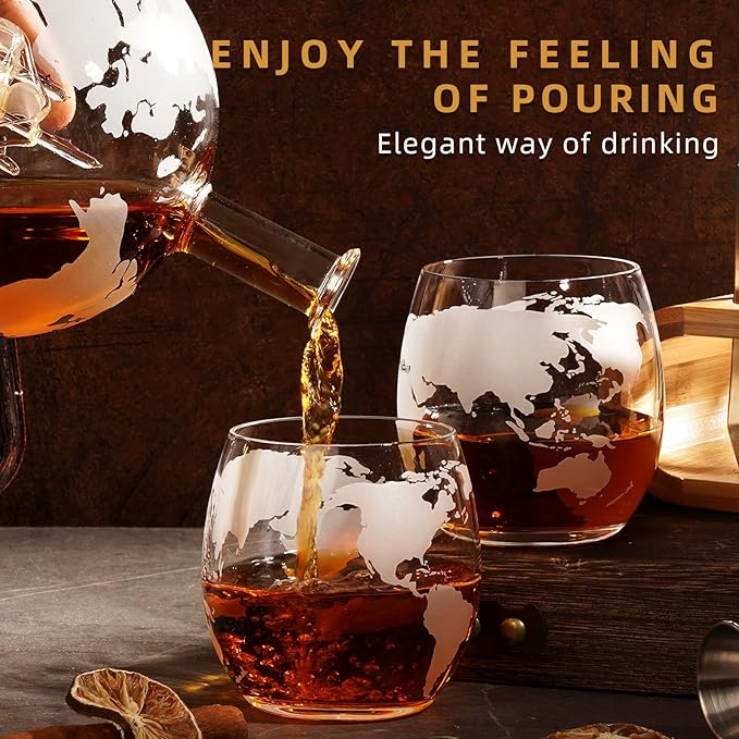 Gifts for Men Dad Husband from Wife Daughter Son, Unique Christmas Anniversary Birthday Gifts for Him, Whiskey Decanter Globe Set with 2 Glasses, Bourbon Scotch Liquor Cool Stocking Stuffers Presents-HomvellaHome