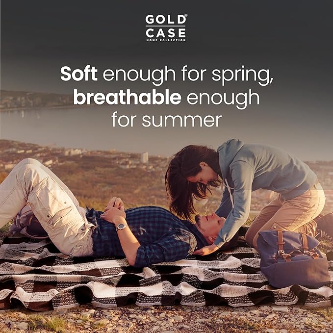 Gold Case Throw Blanket for Couch – 100% Recycled Turkish Cotton Blankets & Throws – Elegant Decorative Throw Blankets for Living Room Sofa – Woven Throws for Couch – Black – 60x80-HomvellaHome