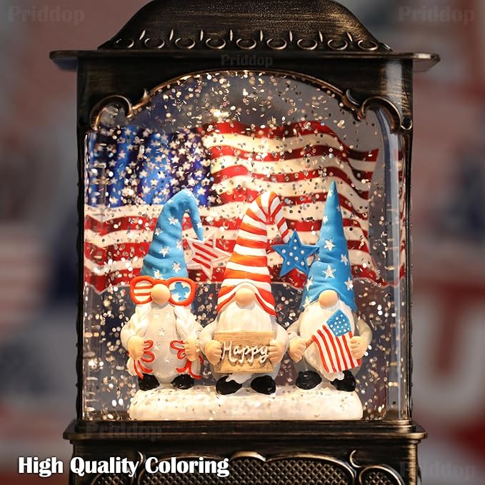 Gnome Snow Globe Lantern 4th of July Decorations with Timer, USB and Battery Powered 4th of July Shirts Patriotic Gnomes and American Flag Independence Day 10.2 inch-HomvellaHome