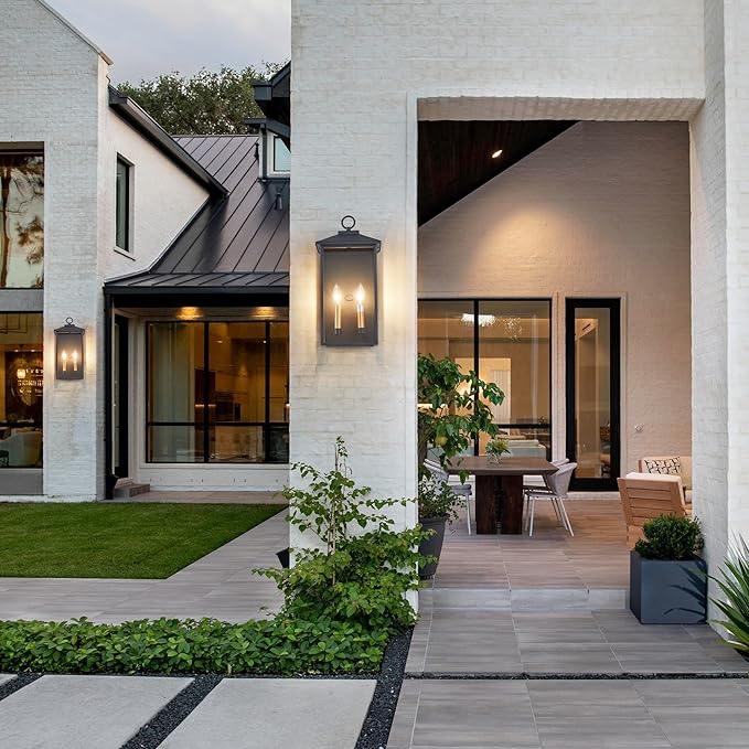 18 Inch Wall Light in Clear Glass and Textured Black and Golden Candle Cap Sleeve,Outdoor Lighting Wall Sconce,2-Light 120watts for House Doorway Garage,Bulb Not Included.-HomvellaHome