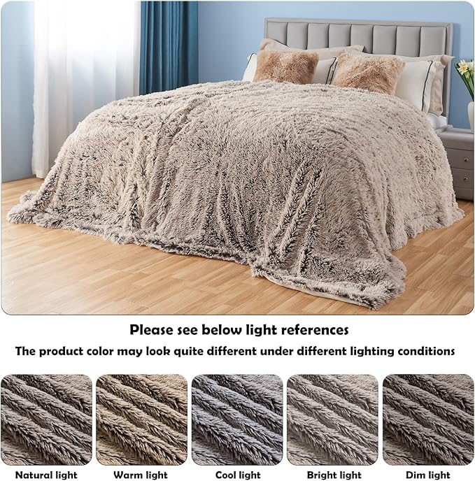 GONAAP Fuzzy Faux Fur Throw Blanket Frosty Brown Super Soft Cozy Plush Fuzzy Shaggy Blanket for Couch Sofa Bed (Frosty Brown, Throw(50"x60"))-HomvellaHome