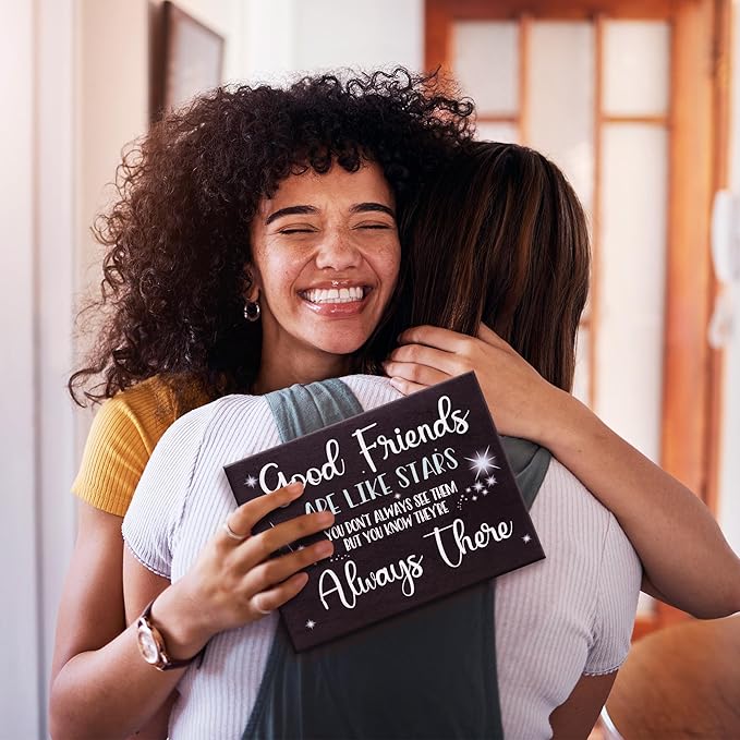 Good Friends Are Like Stars Wooden Sign – Sentimental Gift for Best Friend, Rustic Wall Hanging Decor, Friendship Keepsake, American Made, Thoughtful Birthday-HomvellaHome