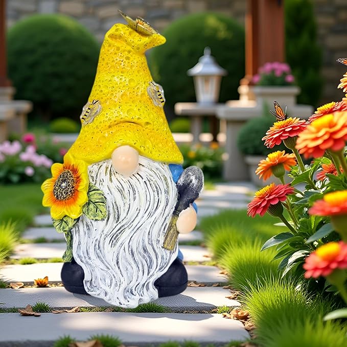 Garden Gnomes Outdoor Decor Solar Gnomes Statues with Butterfly Bee Sunflower Led Lighted Dwarf Outside Decorations for Yard Patio Lawn Ornaments Gifts for Women Mom-HomvellaHome