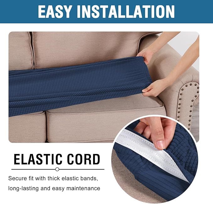 H.VERSAILTEX Super Stretch Individual Seat Cushion Covers Sofa Covers Couch Cushion Covers Slipcover Sets Thick Jacquard Textured Twill Fabric (1 Piece Loveseat Cushion Cover, Navy)-HomvellaHome