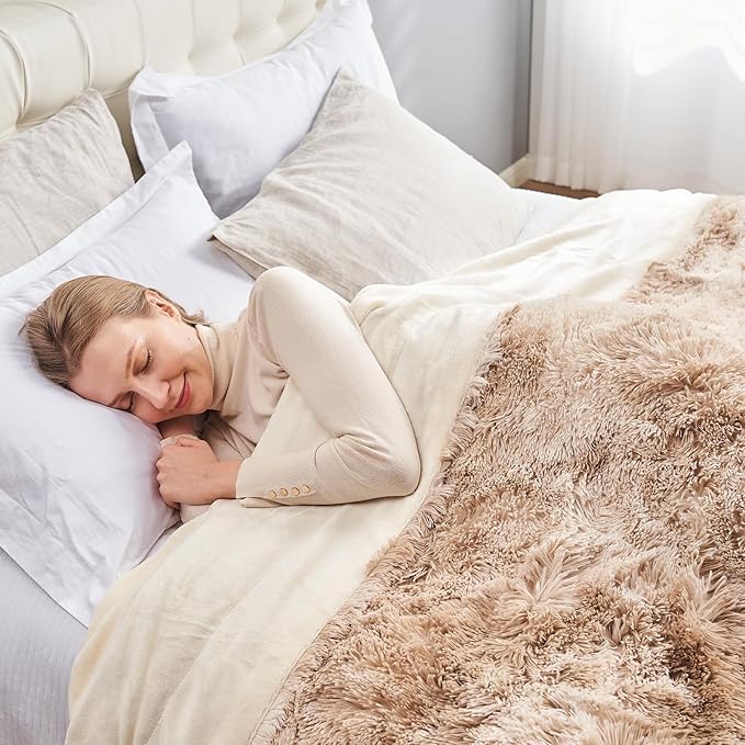 GONAAP Fuzzy Faux Fur Throw Blanket Queen Size Tie-dye Beige Super Soft Cozy Plush Fuzzy Shaggy Blanket for Couch Sofa Bed (Tie-dye Beige, Queen(90"x90"))-HomvellaHome