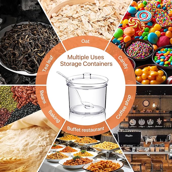 12 Pcs Acrylic Sugar Bowl with Lid and Spoon,7.1 Oz Clear Condiment Storage Pot,Sugar Jar Spices Container for Home Kitchen,Coffee Bar,Restaurant-HomvellaHome