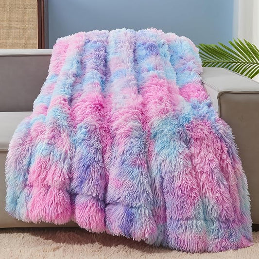 GONAAP Fuzzy Faux Fur Throw Blanket Purple Rainbow Super Soft Cozy Plush Fuzzy Shaggy Blanket for Couch Sofa Bed (Purple Rainbow, Throw(50"x60"))-HomvellaHome