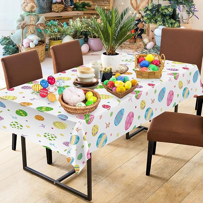 2 Pack Easter Tablecloth - Colorful Easter Eggs Table Cloth, Plastic Disposable Rectangle Spring Easters Egg Table Cover for Easters Tables Decorations and Party Supplies Decor Favors, 108 x 54 Inch-HomvellaHome