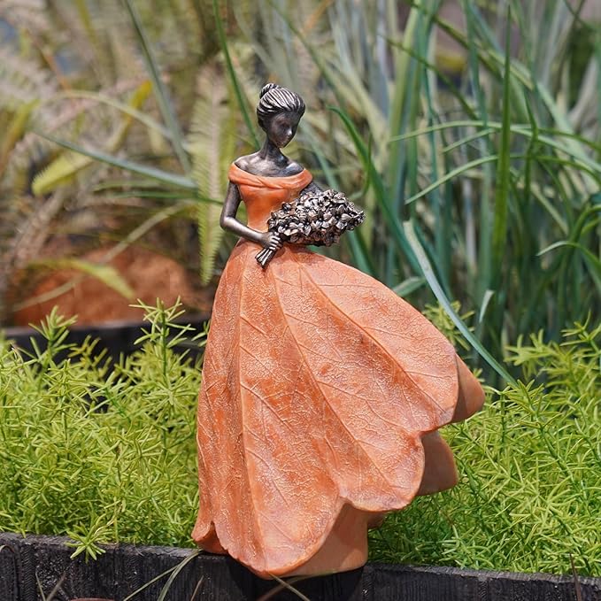Guichifun Fairy Statue Collection Home Decoration - Orange Leaf Angel Girls Resin Fall Decor for Outside or Inside Rustic Garden Outdoor Yard Decorations Figurines Gift 7.5 x 4.5 x 11.5 Inch-HomvellaHome