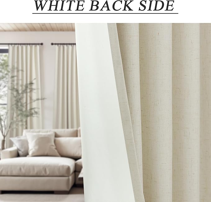 100 Inch Length Custom Summer Curtains for Windows Living Room Viral Back Tab Pleated Extreme Blackout Curtain Linen Designer Drapes for Sliding Glass Doors Patio 52 Wide x 100 Long Tall 2 Panel Beige-HomvellaHome