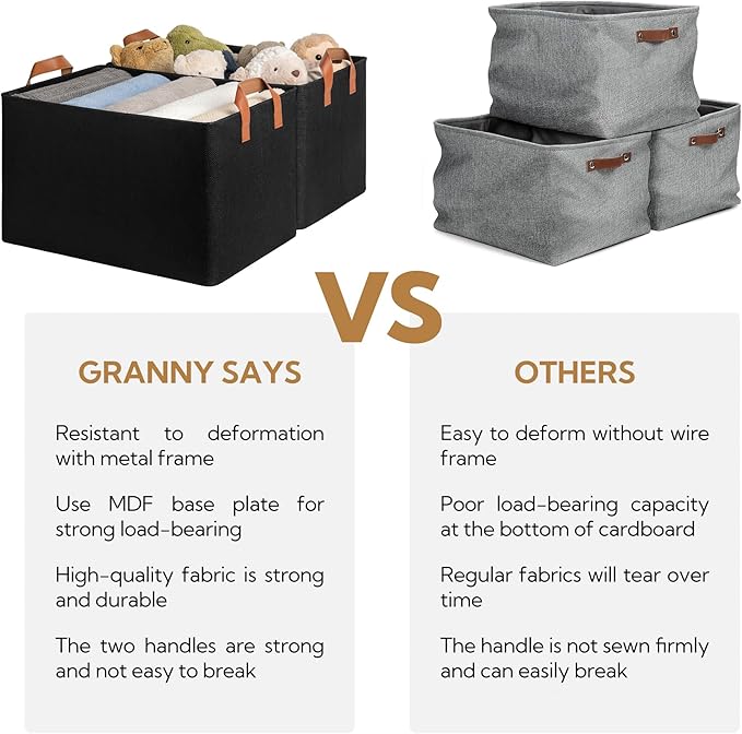 GRANNY SAYS Storage Baskets for Shelves, Closet Organizer Bins, Clothes Storage Bins with Metal Frame, Extra Large Baskets for Organizing and Storage, Collapsible, Black, 2-Pack-HomvellaHome