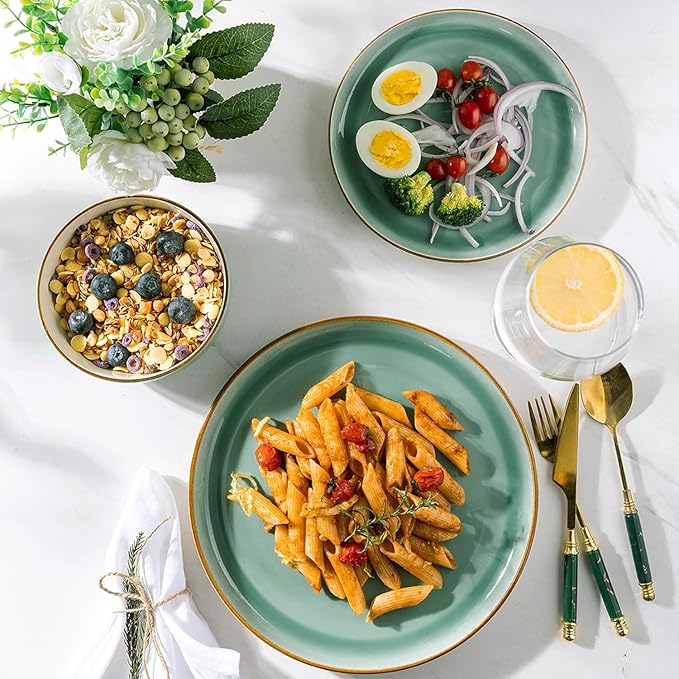 GBHOME Ceramic Dinnerware Sets, 18 Pieces Stoneware Dinnerware Set, Plates and Bowls Sets, Dishwasher & Microwave Safe,Dishes Set | Service for 6-HomvellaHome