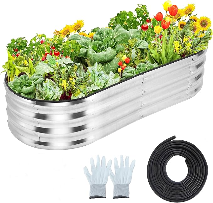 2 Pcs 4.5x2x1ft Oval Raised Garden Bed, Galvanized Raised Beds,Open-Ended Base Metal Raised Planter Beds,Planter Raised Boxes for Vegetables, Flowers,Tool-Free Asse,Rubber Edge-HomvellaHome