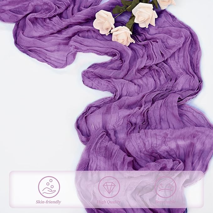 12 Pack Purple Cheesecloth Table Runner 10FT Boho Fabric Rustic Cheese Cloth Table Runner for Wedding Bridal Shower Baby Shower Gauze Sheer Birthday Party Table Decorations 20 x 120 Inch Long-HomvellaHome