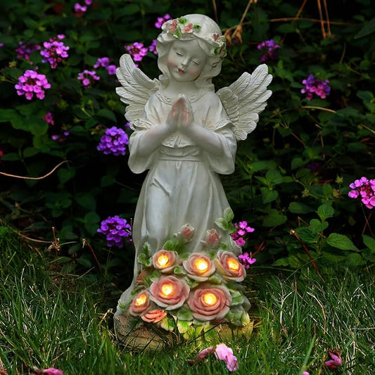 Garden Decor Angel Statue, Outdoor Patio Garden Sculptures & Statues, Solar Yard Decorations Lawn Ornaments Figurines for Outside-HomvellaHome