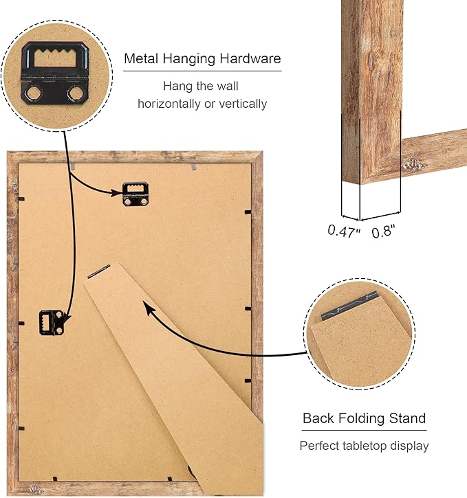 10x14 Picture Frame Set of 4, 10 x 14 Wood Photo Frames with Mat for 8x12 or 30x40cm Diamond Painting Art, Wooden Frame with Real Glass Cover for Wall and Tabletop Display,Brown-HomvellaHome